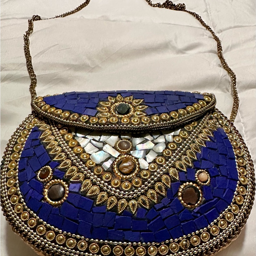Gorgeous detailed crossbody Royal Blue Mosaic Metal Bag nwot - Picture 3 of 9